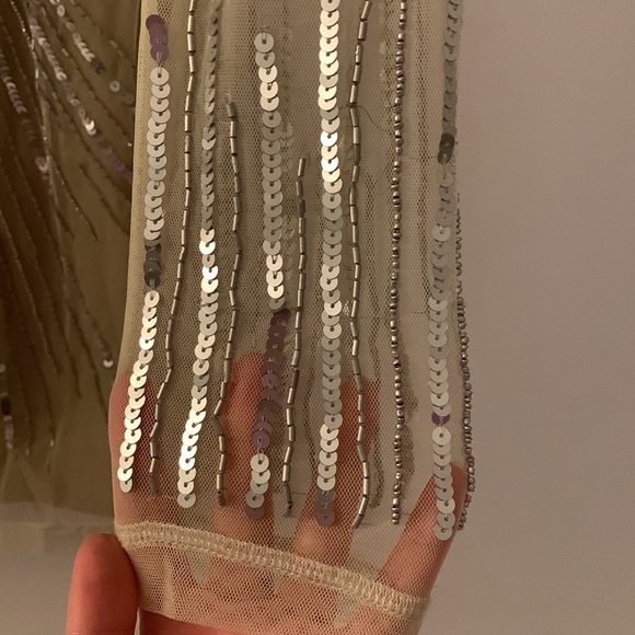 H&M Small Sheer/Beige/Silver Embroided long-sleeve dress - Picture 3 of 6